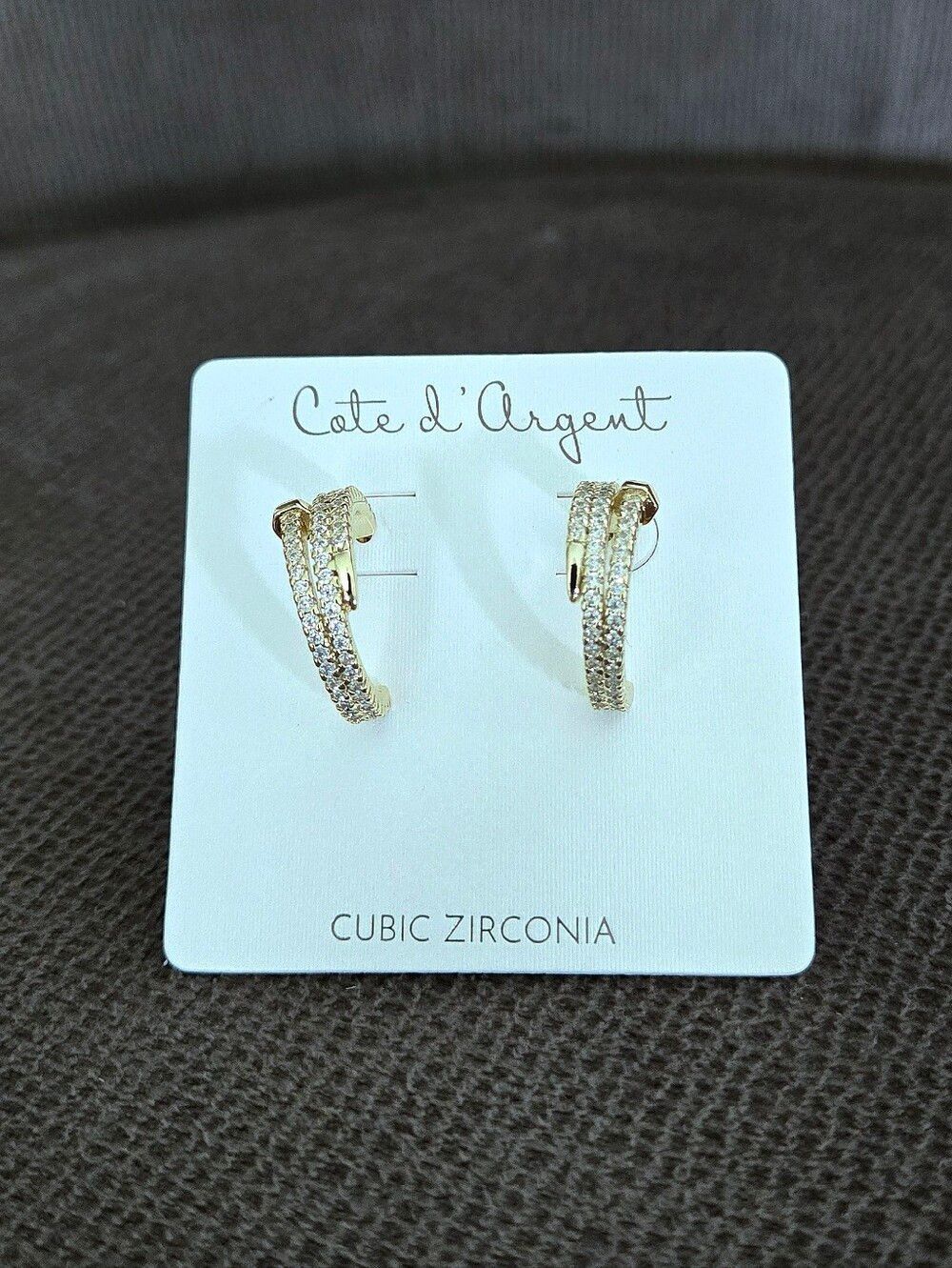 Cote d'Argent Gold💛 Nail🔨 Half Hoops With Cubic Zirconias💎 - NWT